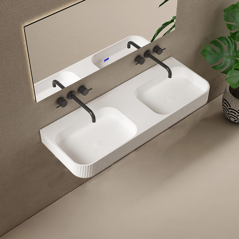Luxe 1200 Fluted Wall Hung Solid Surface Matt White Basin With Black Matt Frame