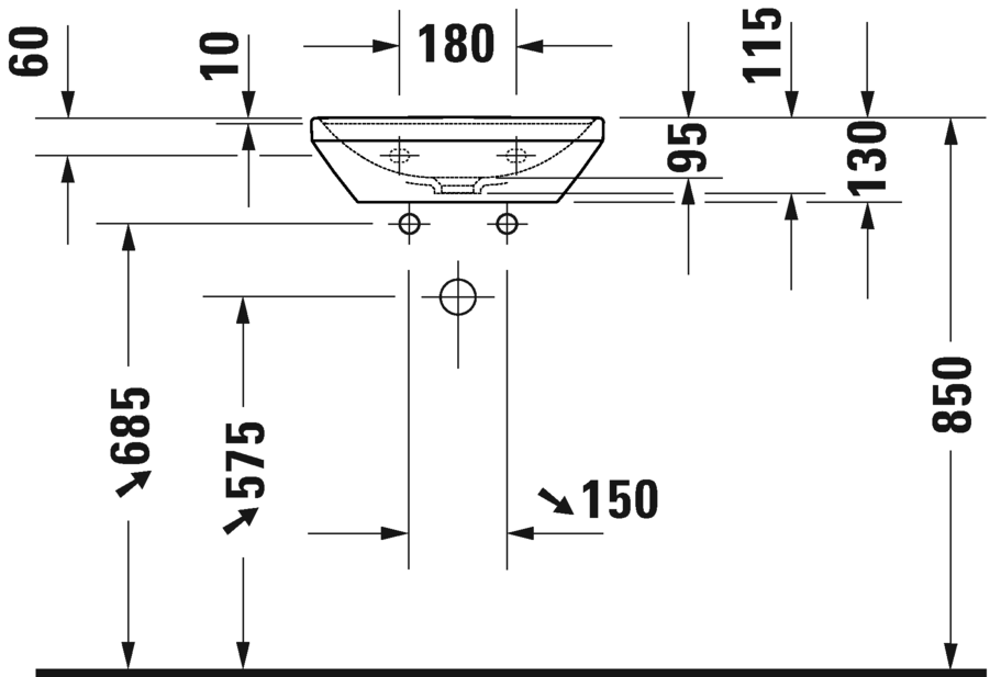 Duravit D-Neo without overflow Handrinse basin, 450mm