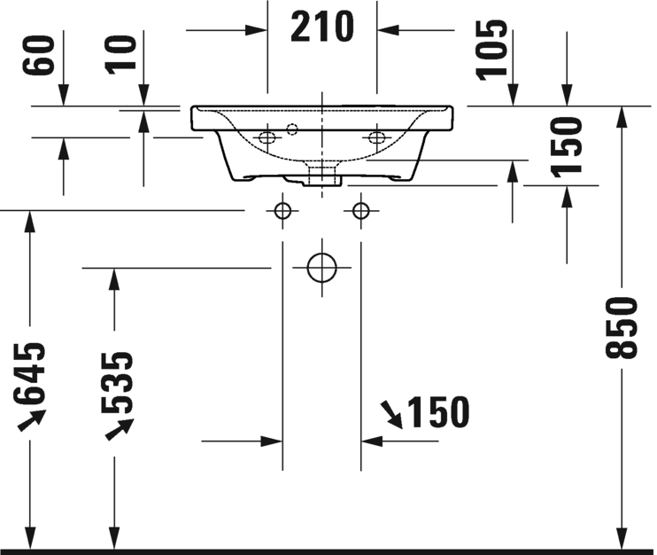 Duravit D-Neo with overflow furniture handrinse basin, 500mm