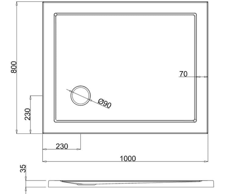 Britton Acrylic Rectangle 1000 x 800 x 35mm tray - White Gloss