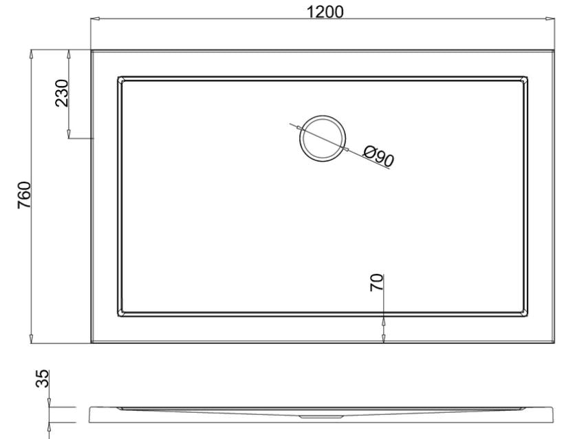 Rectangle 1200 x 760 x 35mm tray - White Gloss Finish