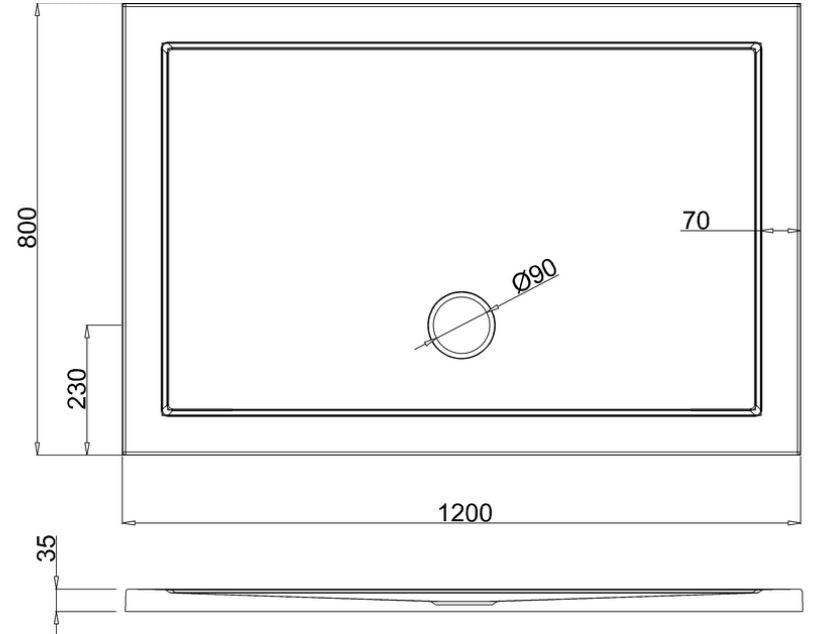 Rectangle 1200 x 800 x 35mm tray anti-slip