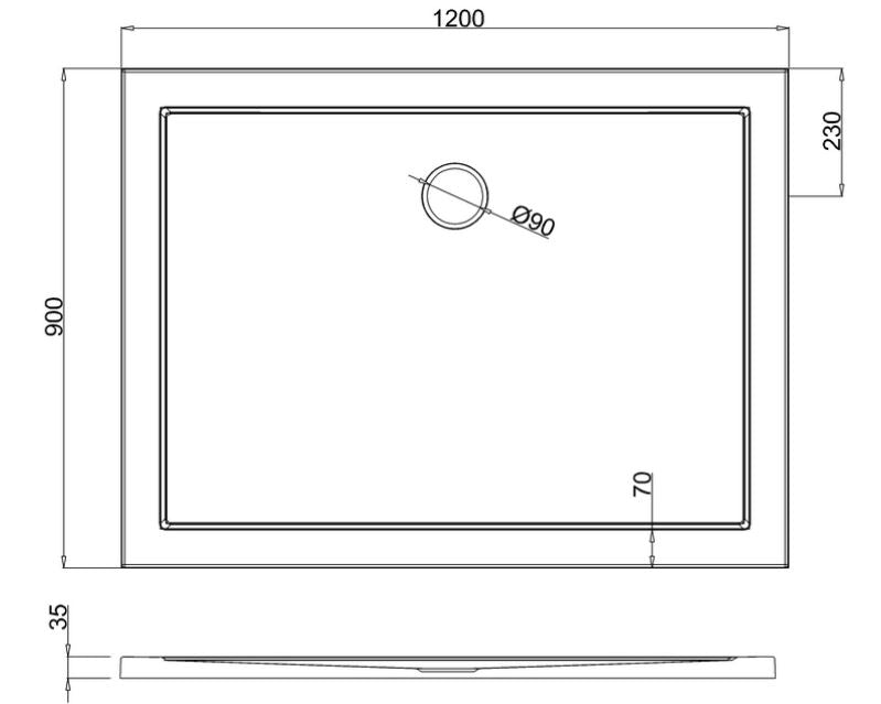 Britton Rectangle 1200 x 900 x 35mm tray - White Gloss Finish