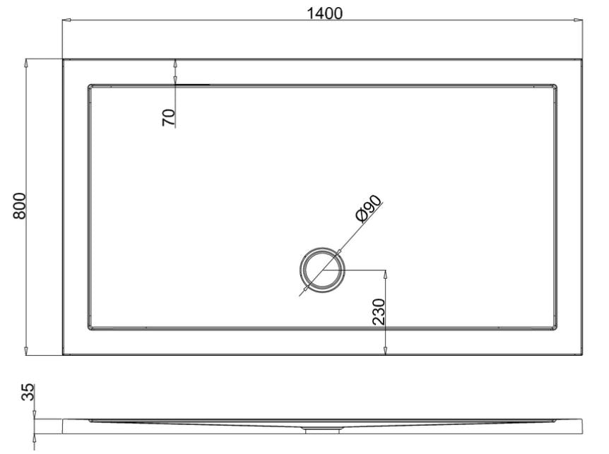 Rectangle 1400 x 800 x 35mm tray anti-slip