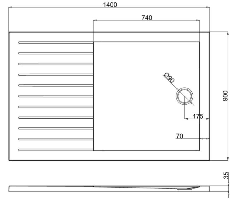 Walk in Rectangular 1400 x 900 x 35 mm Shower Tray