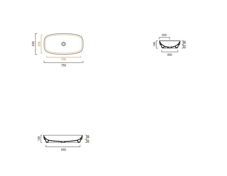 Catalano Green Lux 750 x 400mm Satin cement Basin