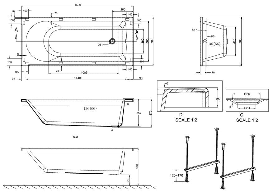 Reuse 1600 x 700 x 370mm Bath - White Gloss Finish