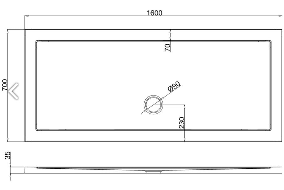 Rectangle 1600 x 700 x 35mm tray anti-slip