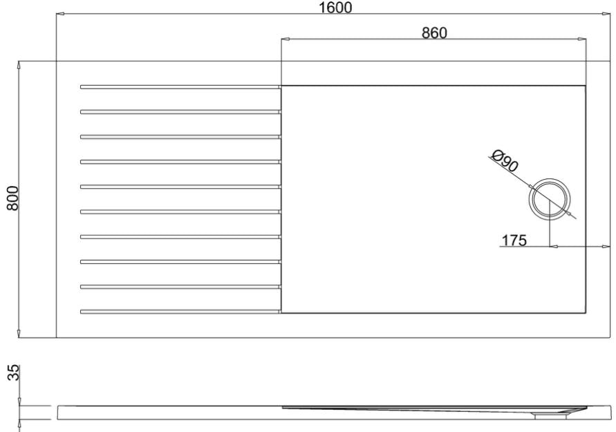 Walk in rectangular (rectangular internal) 1600 x 800 x 35mm