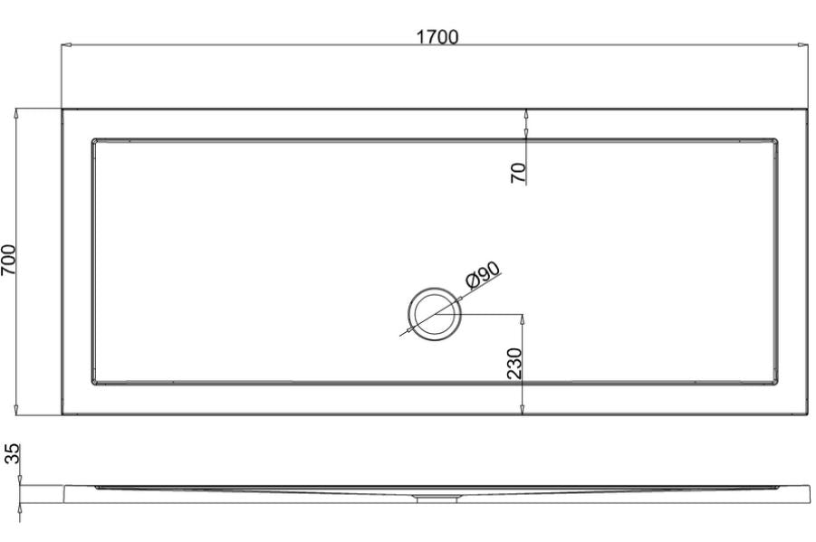 Rectangle 1700 x 700 x 35mm tray anti-slip
