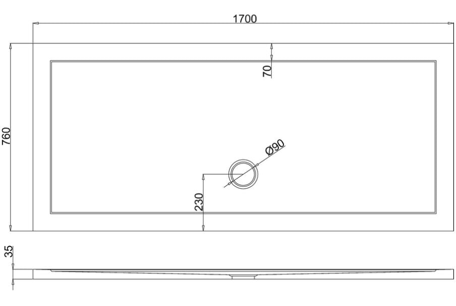 Rectangle 1700 x 760 x 35mm tray anti-slip