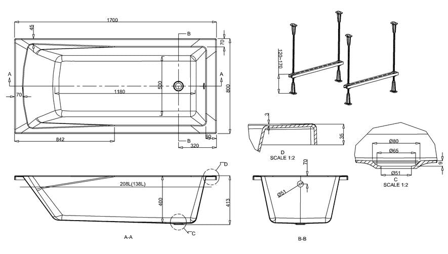 Sustain 170cm x 80cm Bath