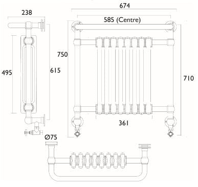Heritage Clifton Wall Heated Towel Rail Chrome Inc Angled Rad Valves