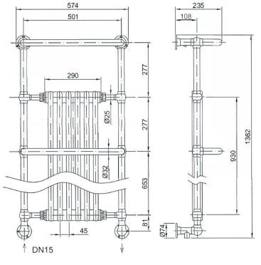 Heritage Cabot Wall Heated Towel Rail Chrome Inc Angled Rad Valves