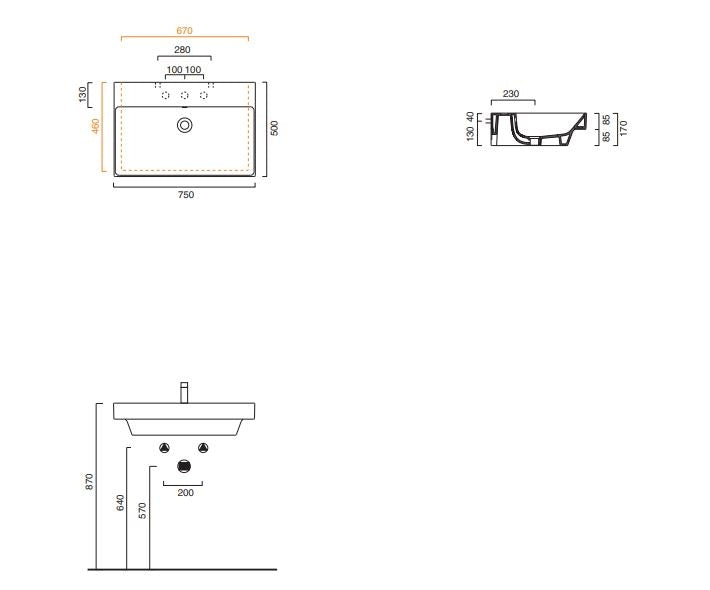 Catalano Zero 75 x 50 Wall Mounted Rectangular Basin
