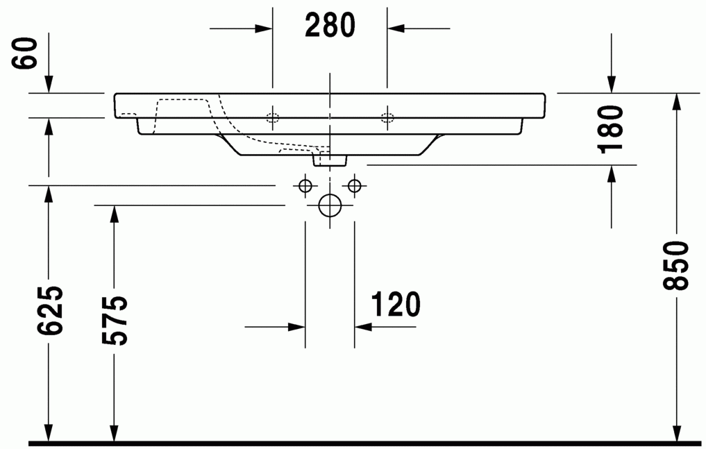 D-Code 1050 x 480mm Furniture Washbasin w/ Overflow
