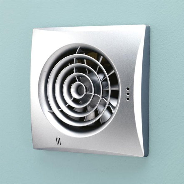 HIB Hush Ultra Quite Matt Silver Extractor Fan - Timer & Humidity Sensor
