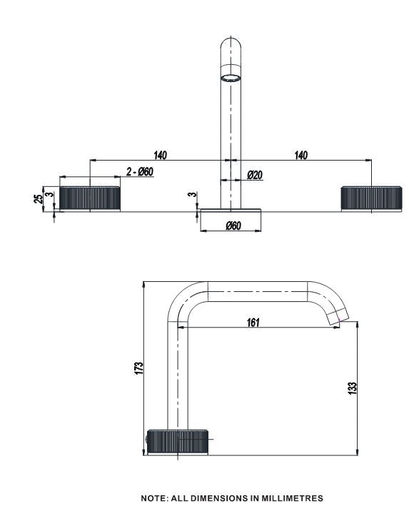 3ONE6 3 Hole Basin Mixer 3 Tap Holes-Brushed Stainless Steel