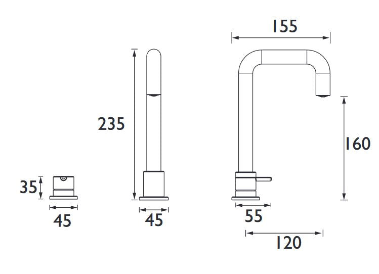 Dartmouth 3TH Basin Mixer Brushed Brass