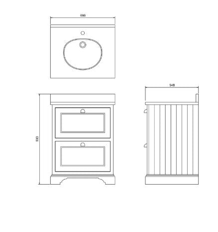 Burlington Freestanding 65 Vanity- 2 Drawers, Black