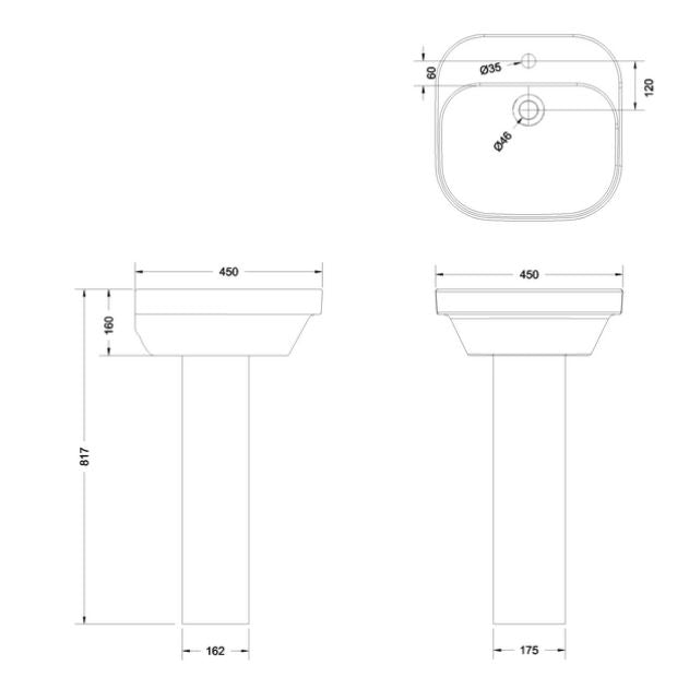 Curve2 450mm Wall Mounted Basin 1 Tap Hole - White Gloss