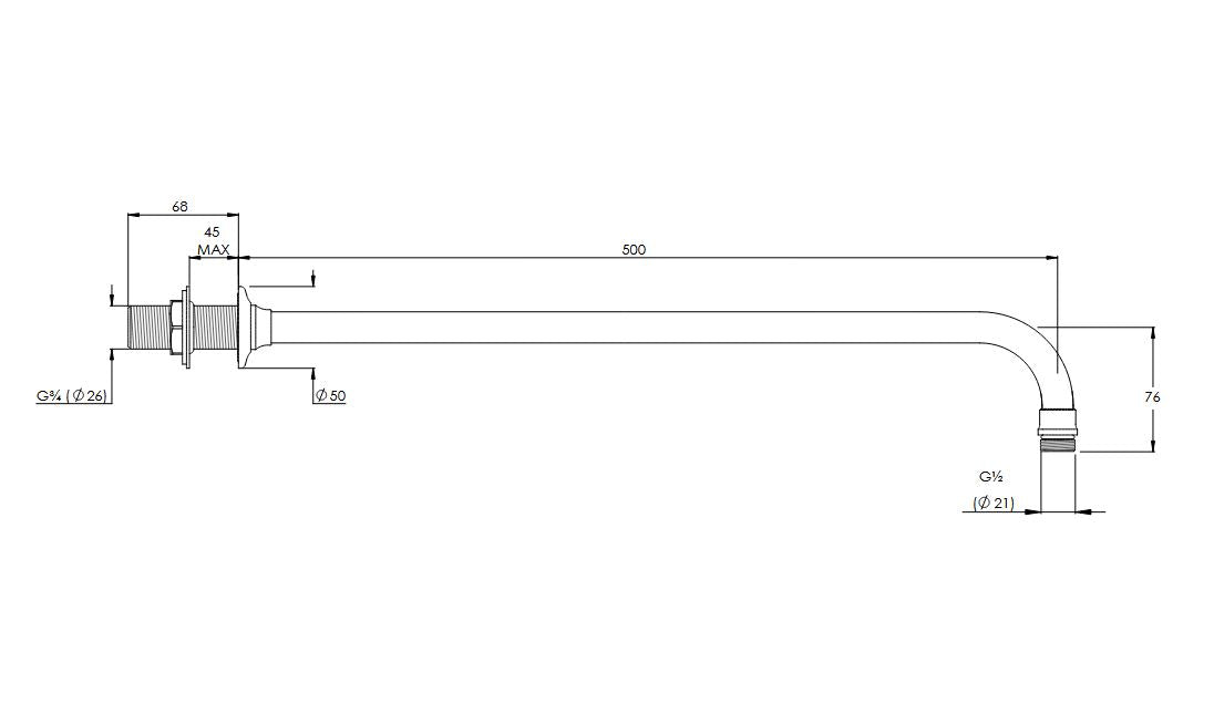 Lefroy Brooks 490mm Projection Shower Arm - Silver Nickel