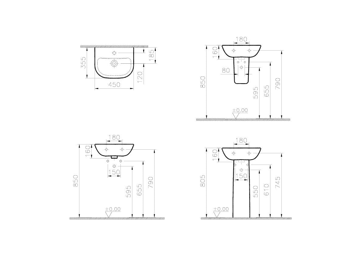 Vitra S20 450 x 355 Claokroom Basin 1 Tap Hole- White
