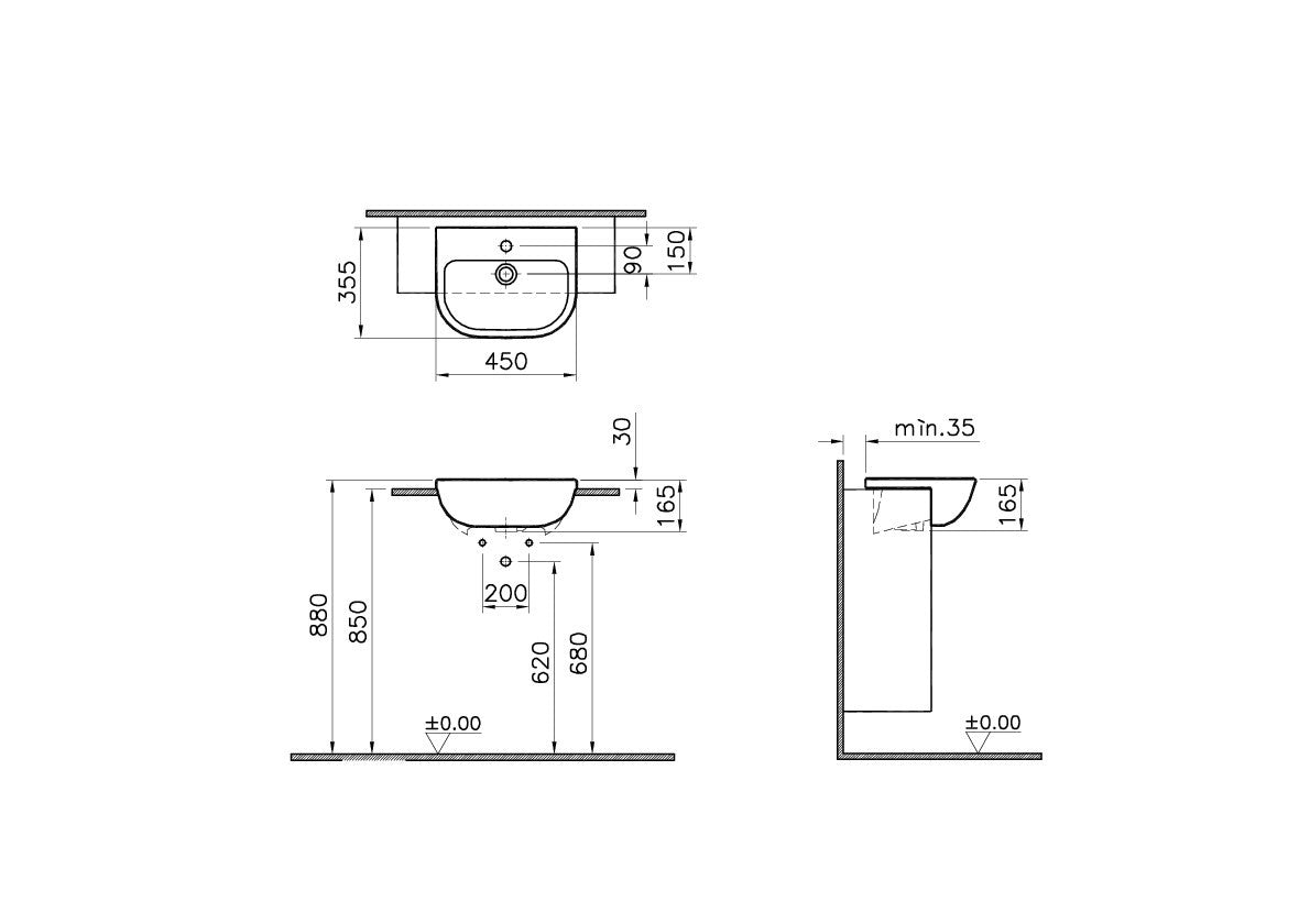 Vitra S20 450 x 355 w/ 1 Tap Hole Semi-Recessed Basin