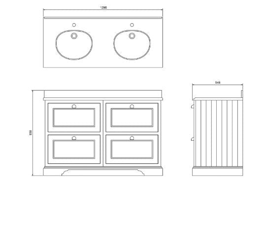 Burlington Freestanding 130 Vanity Unit w/ Drawers & Basins