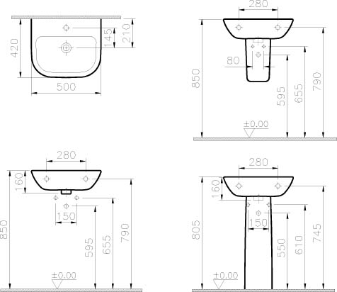 Vitra S20 1 Tap Hole Wash Basin 500 x 420mm - White