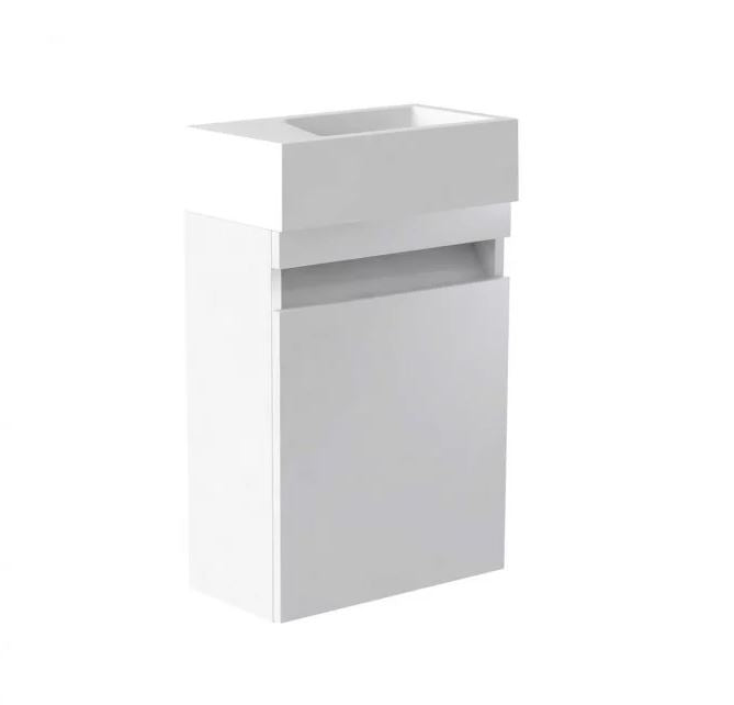 SW6 Ikon 400mm x 670mm Wall Mounted Cloakroom Unit & Basin in White Gloss LH