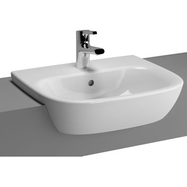 Vitra Zentrum 495 x 425 Semi Recessed Basin 1 Tap Hole - White