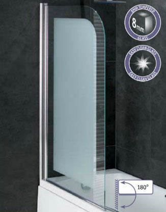 Volente 8mm Hinge Bath Screen Silver Frame, Frosted Glass