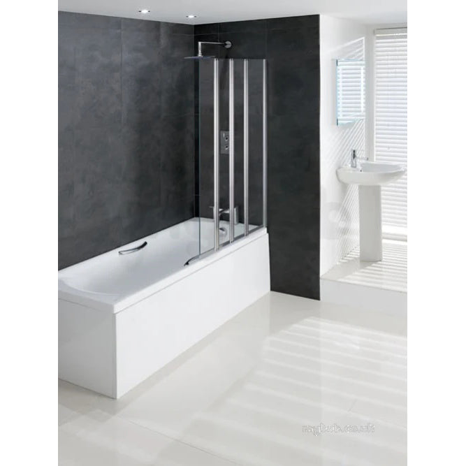 Volente 1000mm 1 Fixed and 3 Folding Panel Bath Screen Silver Frame, Clear Glass Right Handed