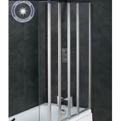 Volente 1250mm 1 Fixed and 4 Folding Panel Bath Screen Silver Frame, Clear Glass Left Handed