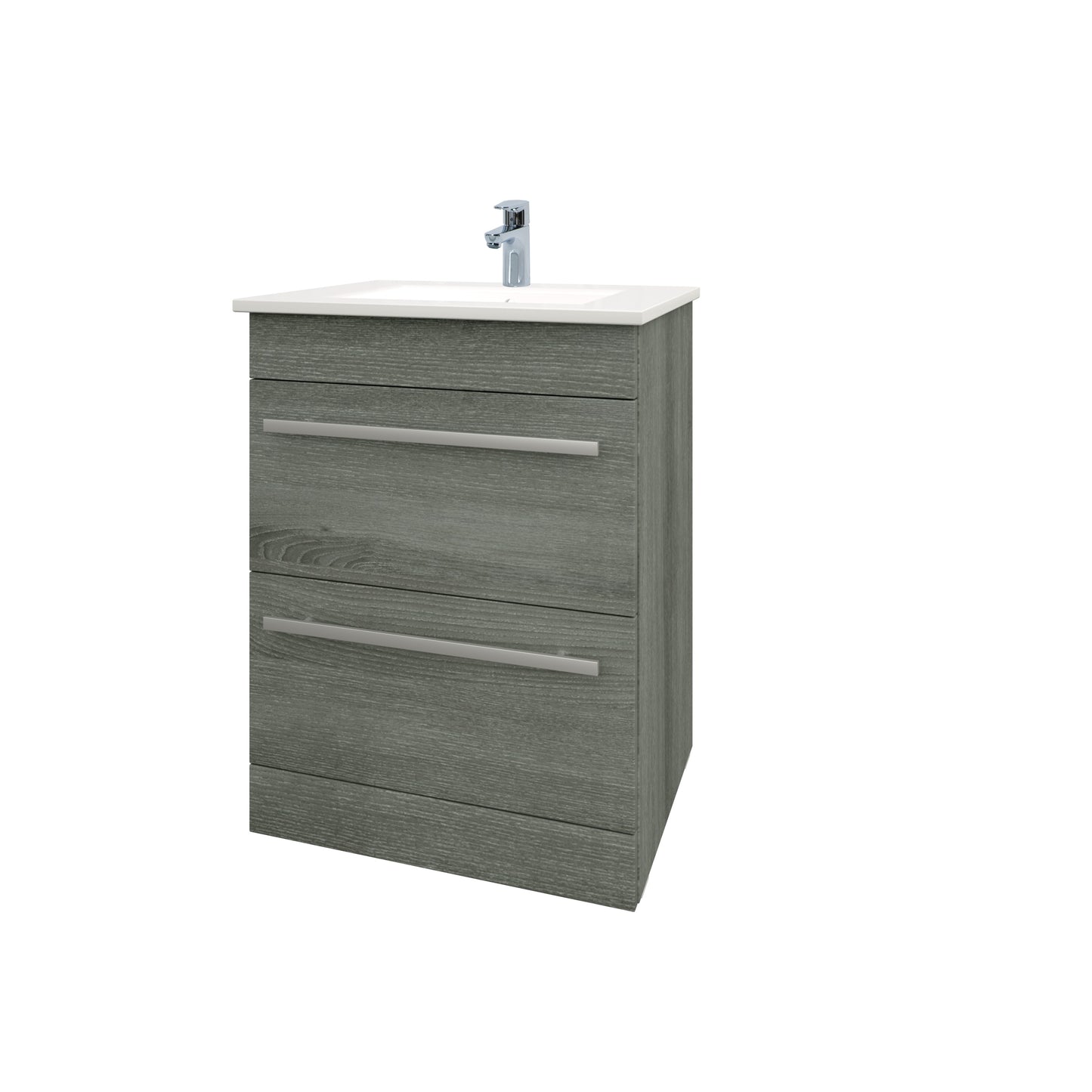SW6 Purity 600mm Floor Standing 2 Drawer Unit & Ceramic Basin - Grey Ash