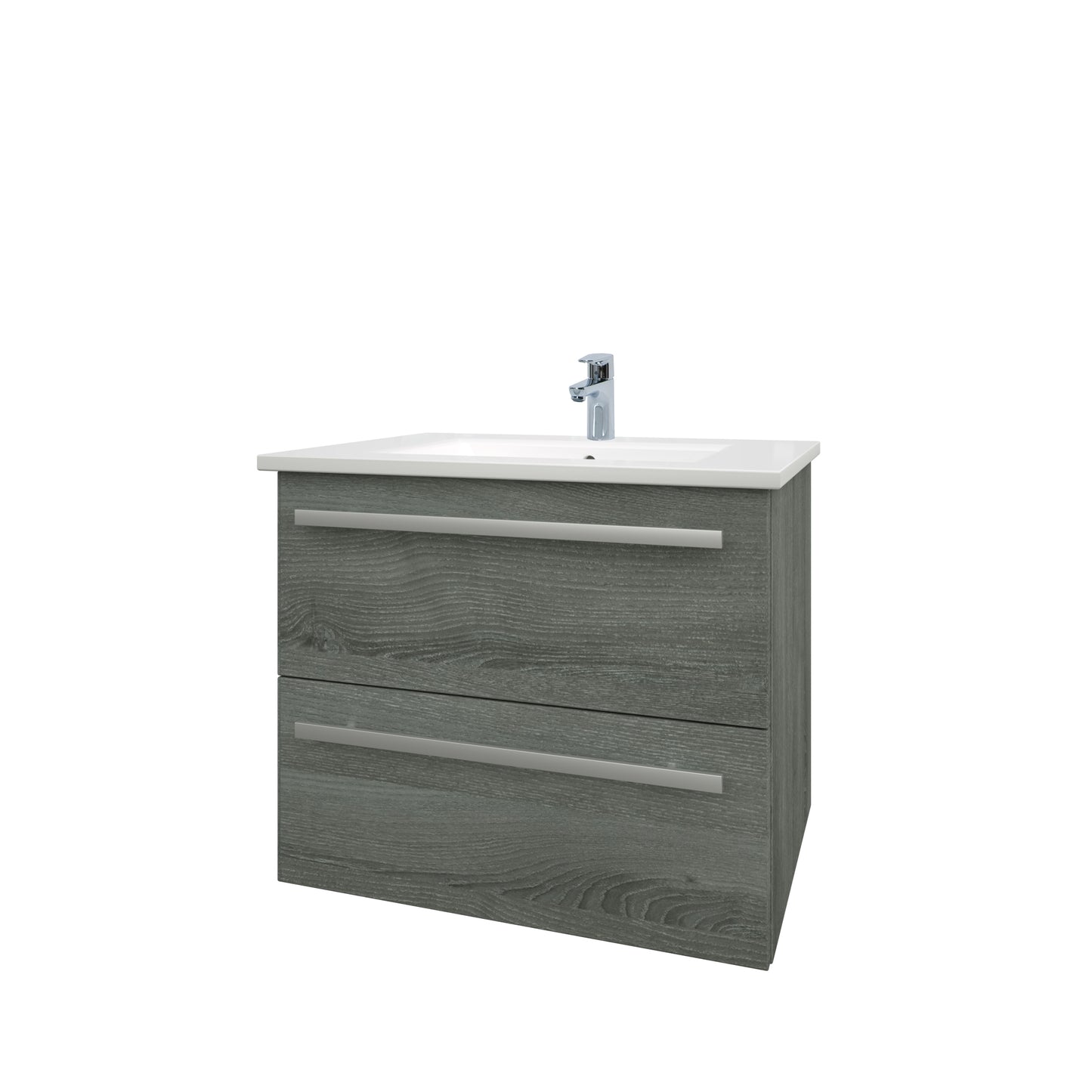 SW6 Purity 600mm Wall Mounted 2 Drawer Unit & Ceramic Basin - Grey Ash