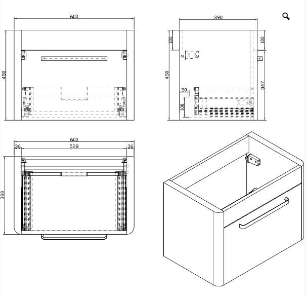 Essentials Suburb 600mm x 395mm Single Drawer Cabinet