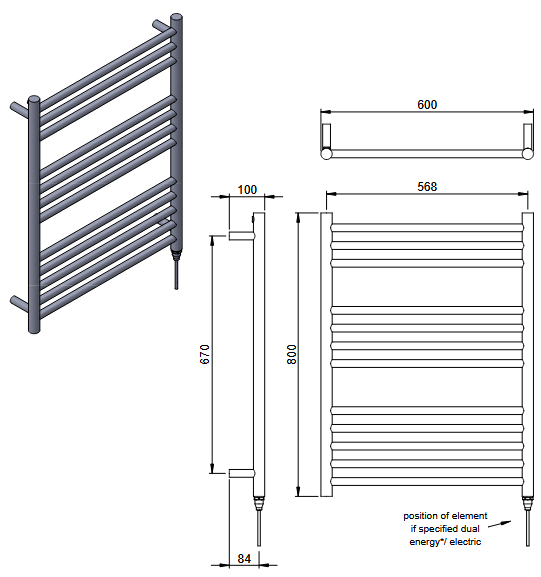 Stainless Steel Heated Towel Rail 800 x 600mm