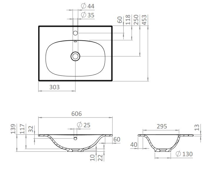 Crosswater Vergo 600mm Cast Mineral No Tap Hole Basin