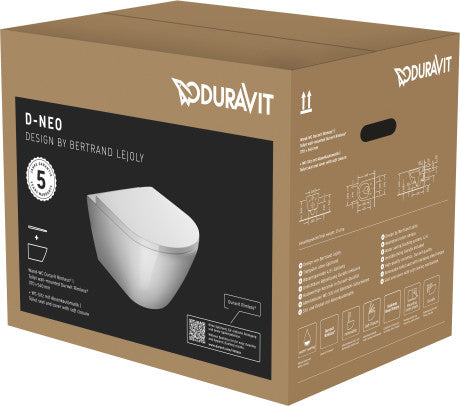 Duravit D-NEO Wall-Mounted Toilet Set, Rimless Toilet with Efficient Flush