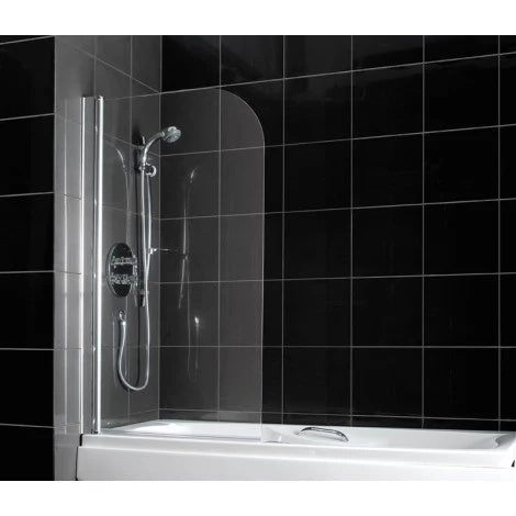 Radius Corner Hinged Bath Screen Silver Frame With Clear Glass