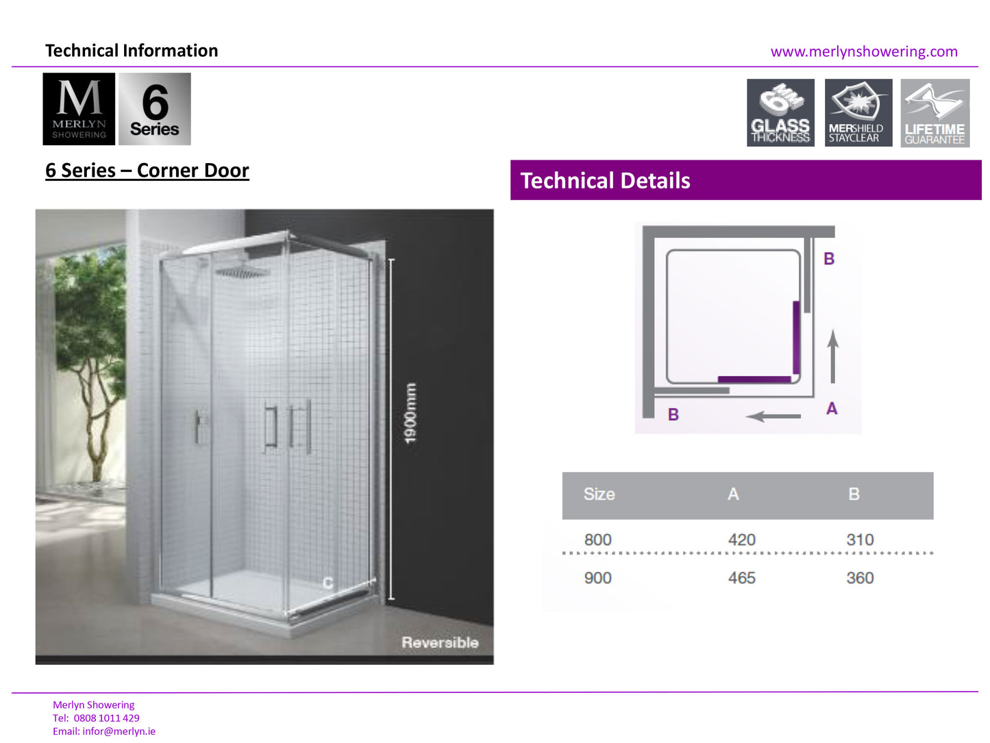 Merlyn 6 Series 900mm Corner Sliding Shower Enclosure