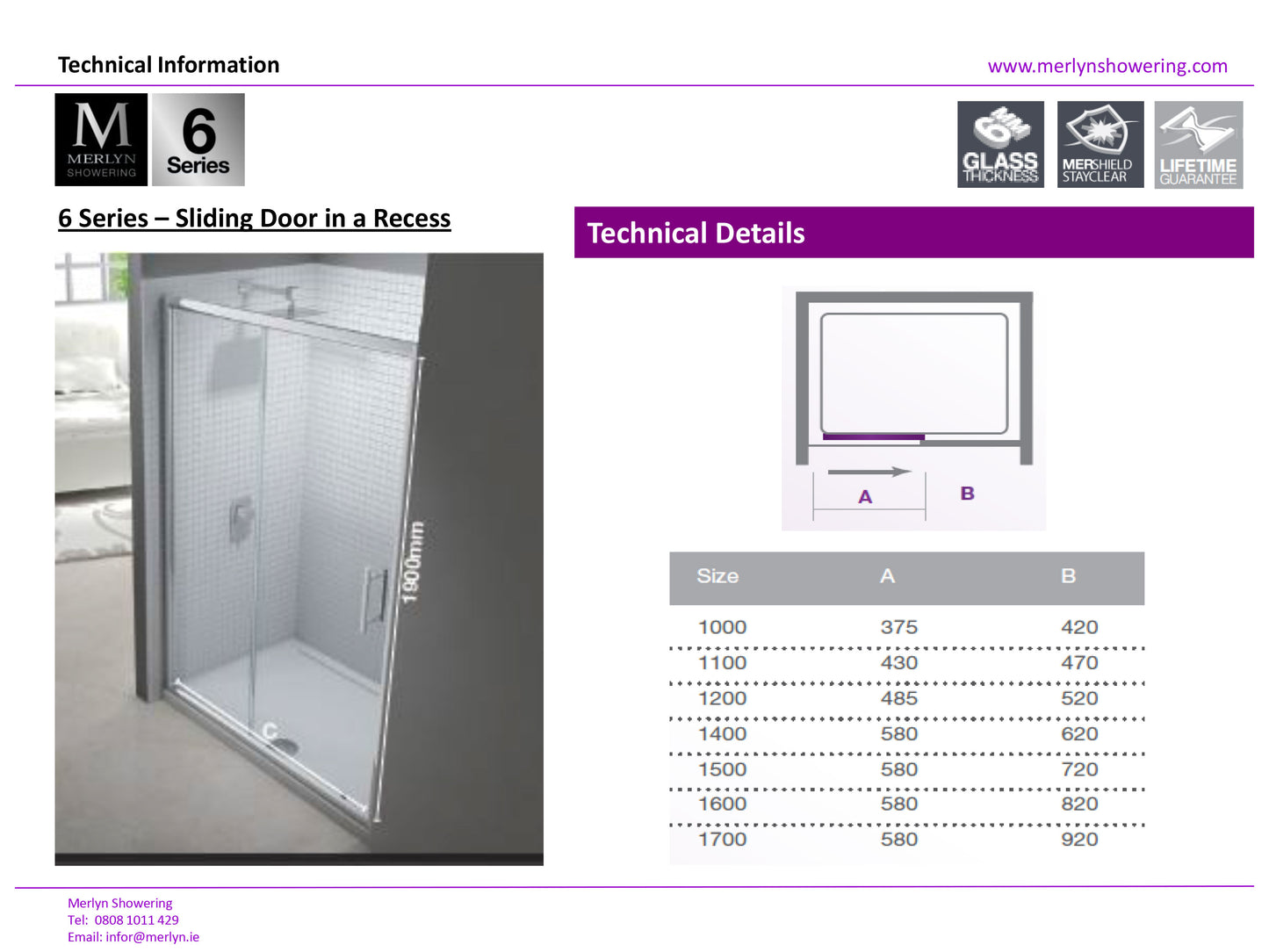 Merlyn 6 Series 1700mm Sliding Shower Door