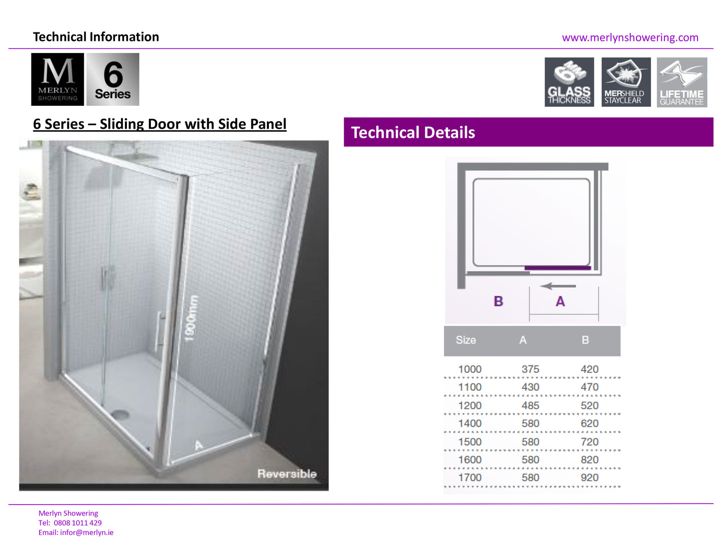 Merlyn 6 Series 1700mm Sliding Shower Door