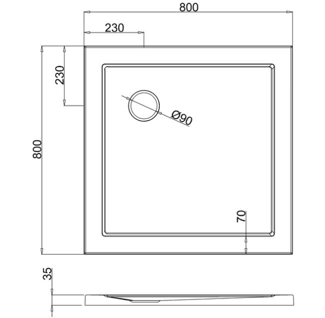 Britton Acrylic Square 800 x 800 x 35mm tray - White Gloss