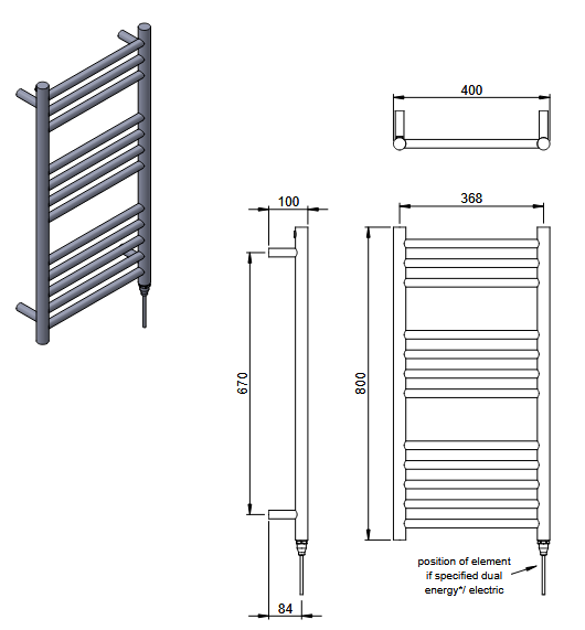 Stainless Steel Heated Towel Rail 800 x 400mm Electric Only