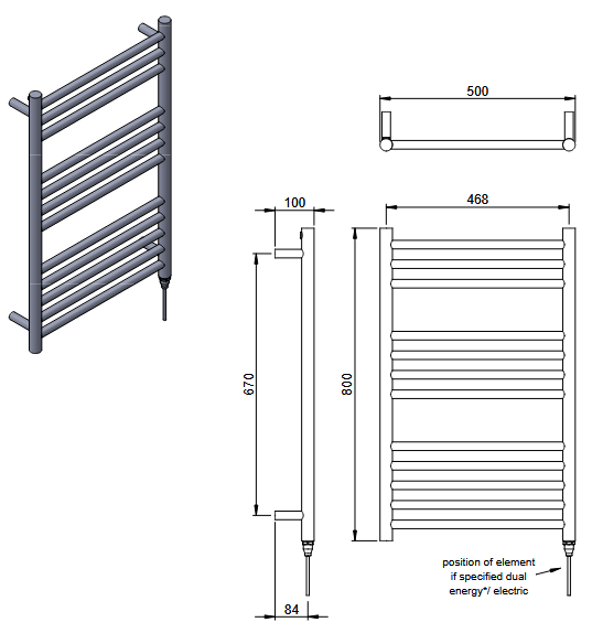 Stainless Steel Heated Towel Rail 800 x 500mm