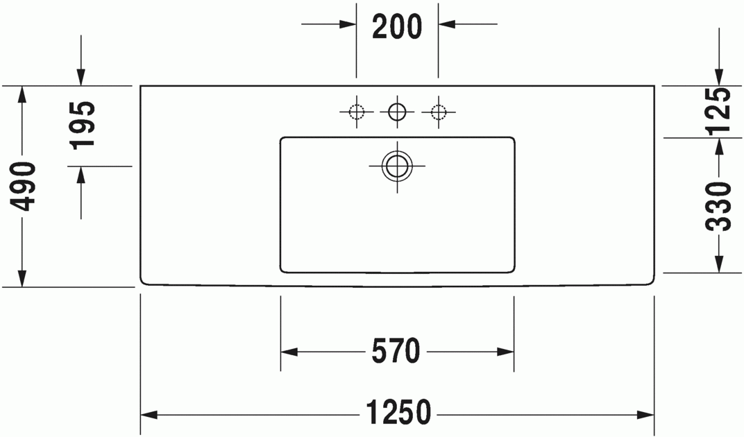 Vero 1250 x 490 Rectangle Furniture Washbasin w/ Overflow