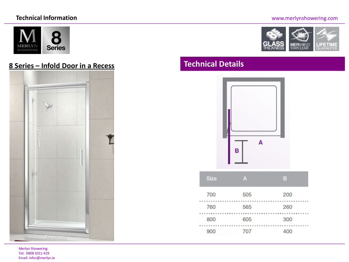Merlyn 8 Series 700mm Infold Shower Door